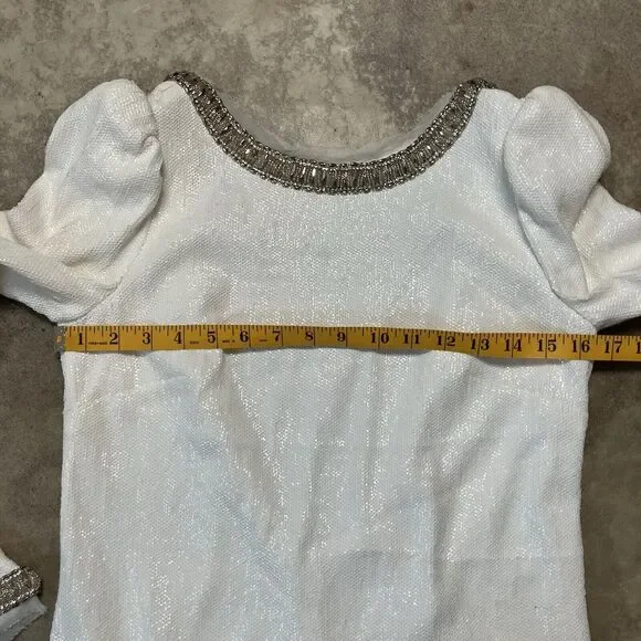 Rachel Zoe Dress Womens 4 White Sequin Maxi Gown Open Back Embellished Outline‎